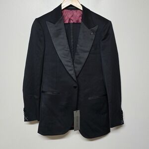 Spier & Mackay Black Tuxedo Suit Slim Fit 36R Italian Wool Super 110s Peak Lapel